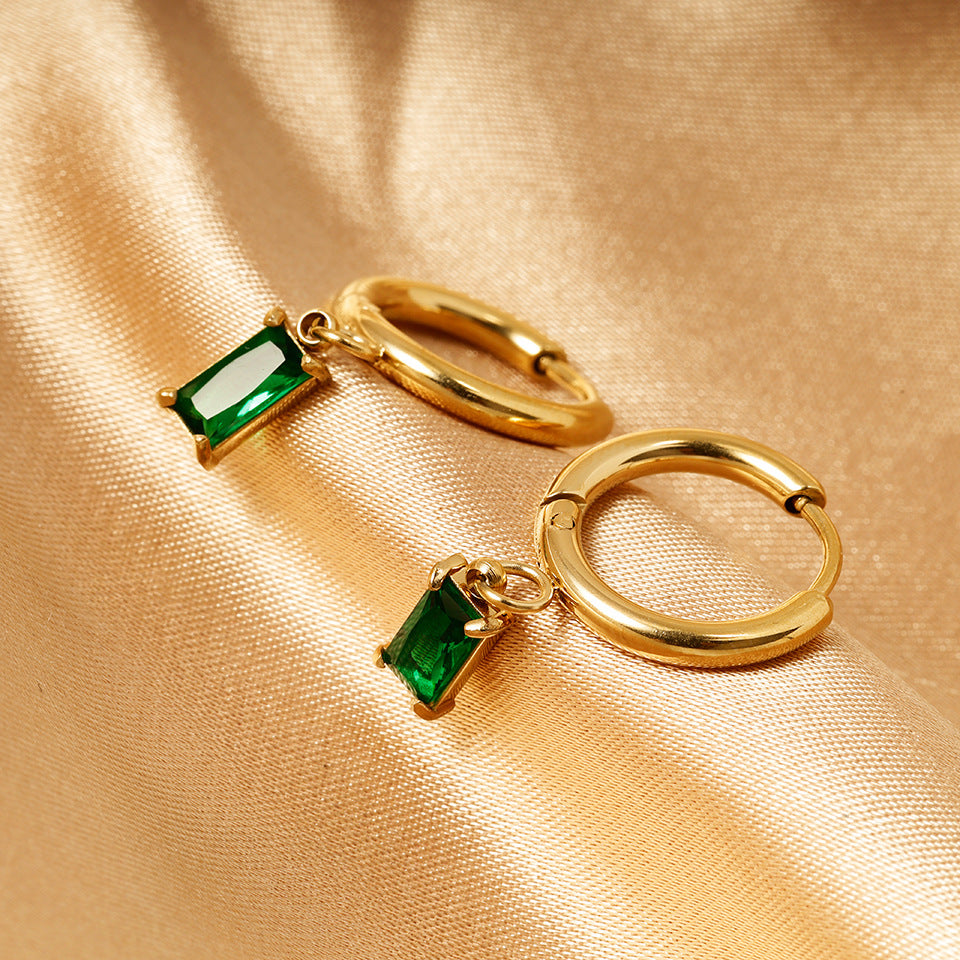 1 Pair Retro Geometric Inlay 316L Stainless Steel  Zircon Dangling Earrings - Kliphs Jewelry
