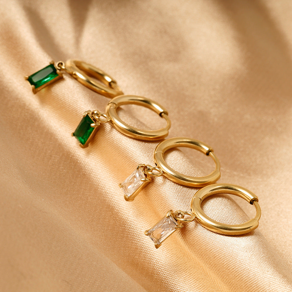 1 Pair Retro Geometric Inlay 316L Stainless Steel  Zircon Dangling Earrings - Kliphs Jewelry