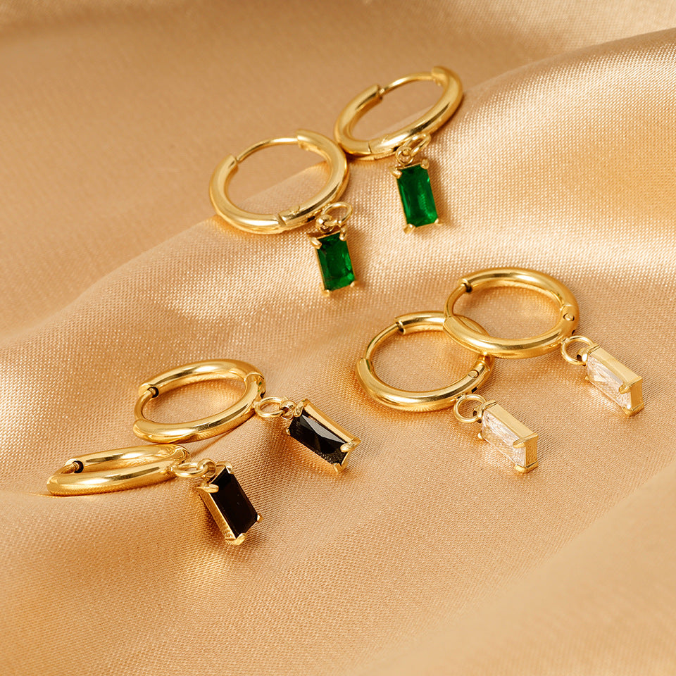 1 Pair Retro Geometric Inlay 316L Stainless Steel  Zircon Dangling Earrings - Kliphs Jewelry