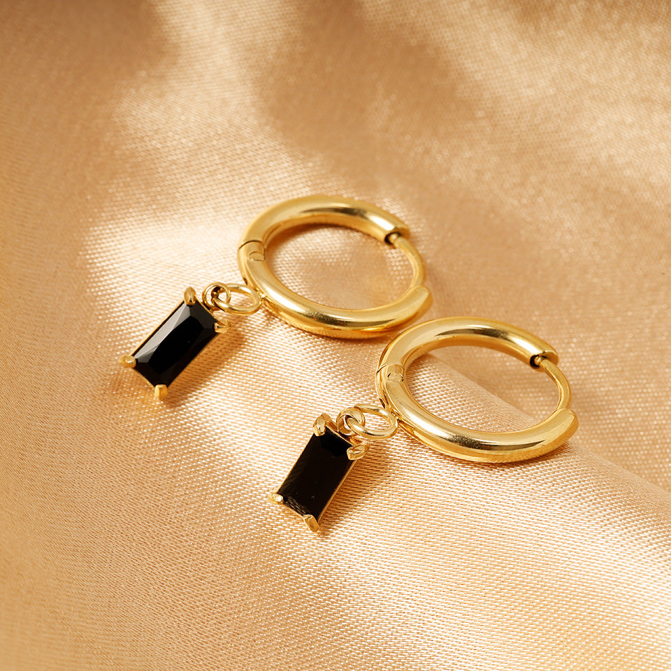1 Pair Retro Geometric Inlay 316L Stainless Steel  Zircon Dangling Earrings - Kliphs Jewelry