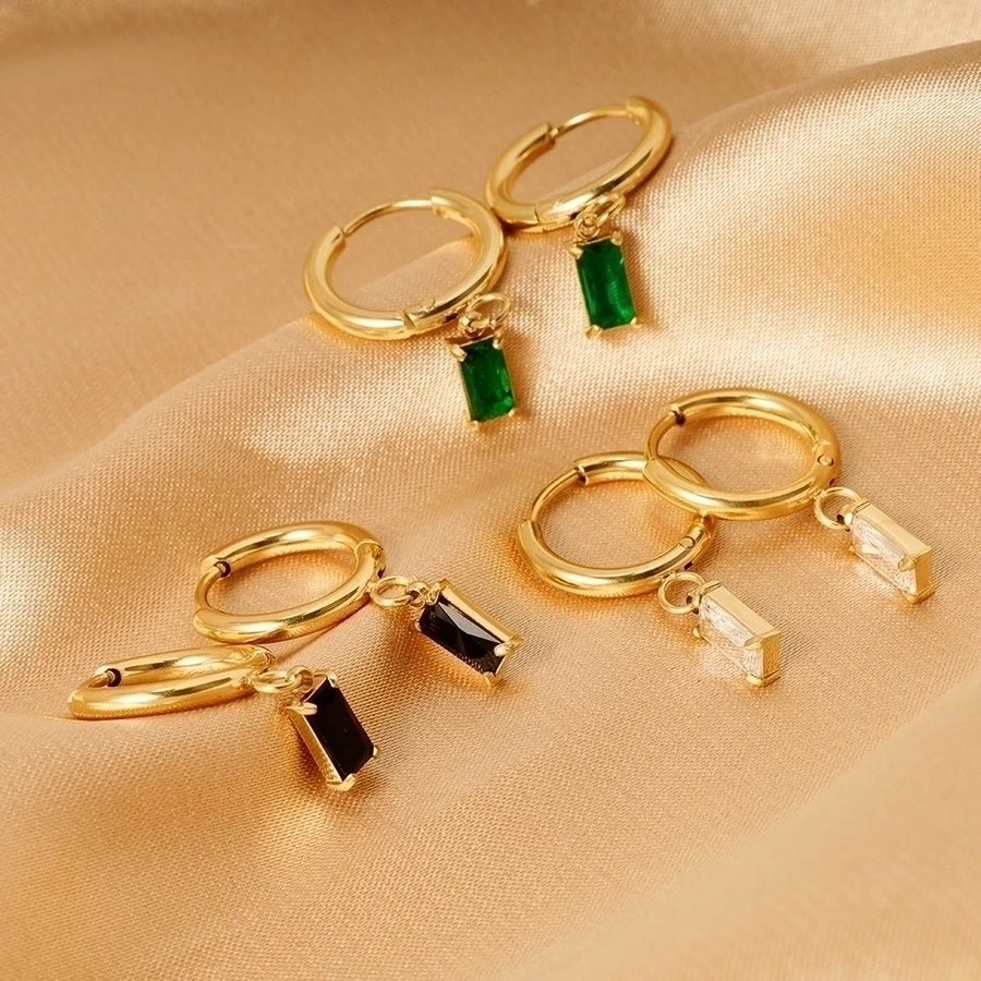 1 Pair Retro Geometric Inlay 316L Stainless Steel  Zircon Dangling Earrings - Kliphs Jewelry