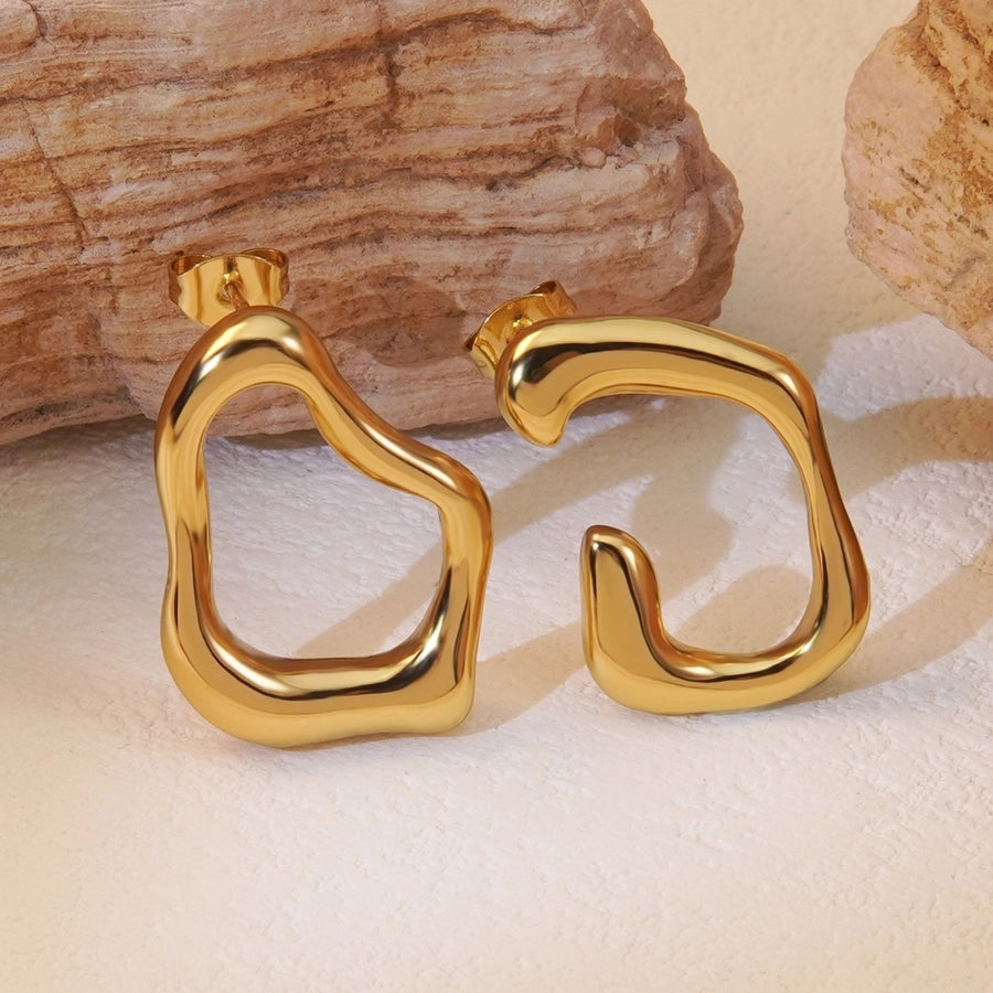 1 Pair Simple Style Classic Style Artistic Asymmetrical Irregular Hollow Out 304 Stainless Steel Imitation Gold  Ear Studs - Kliphs Jewelry