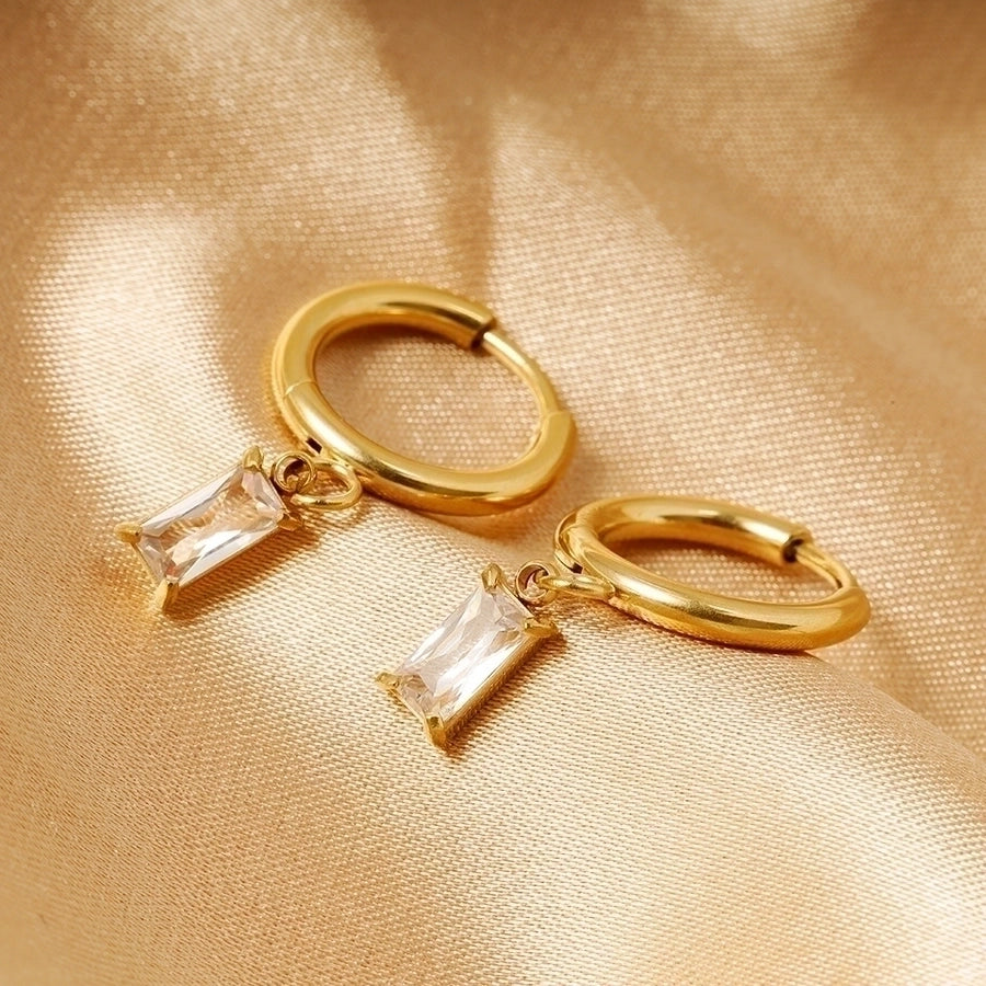 1 Pair Retro Geometric Inlay 316L Stainless Steel  Zircon Dangling Earrings - Kliphs Jewelry