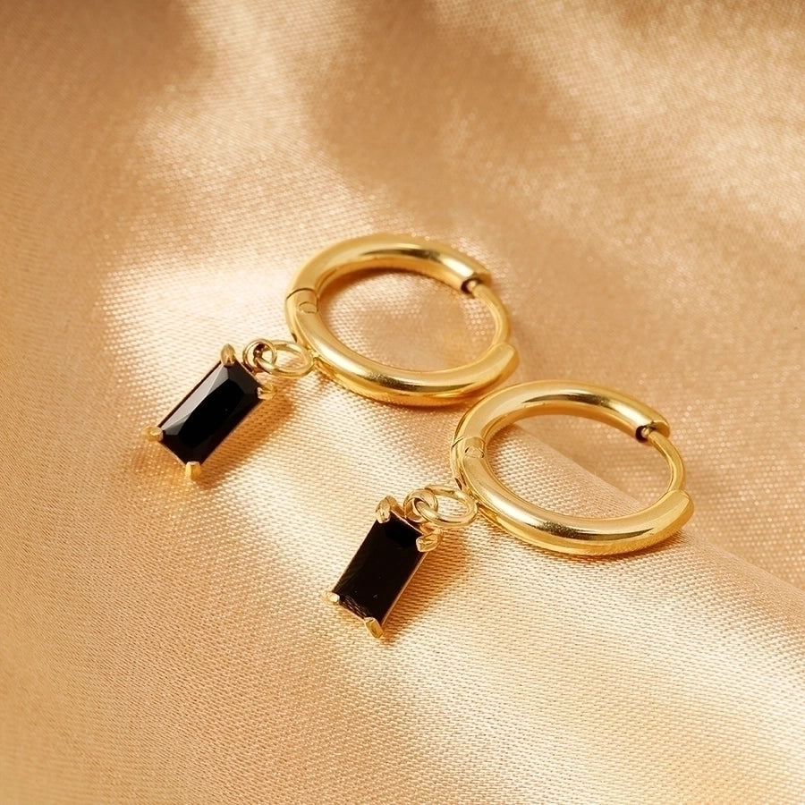 1 Pair Retro Geometric Inlay 316L Stainless Steel  Zircon Dangling Earrings - Kliphs Jewelry