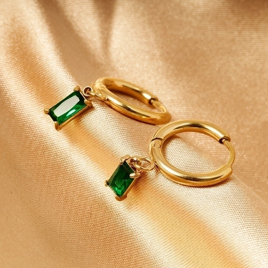 1 Pair Retro Geometric Inlay 316L Stainless Steel  Zircon Dangling Earrings - Kliphs Jewelry