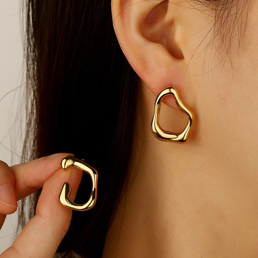 1 Pair Simple Style Classic Style Artistic Asymmetrical Irregular Hollow Out 304 Stainless Steel Imitation Gold  Ear Studs - Kliphs Jewelry